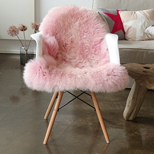 Vendôme premium Lammfell Schaffell 95cm, ökologisch gegerbt, flauschiger Teppich, Luxus Kuschelfell, Farbe rosa
