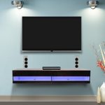 Homcom® TV Lowboard LED Fernsehtisch TV Board Fernsehschrank mit Beleuchtung Wandmontage, MDF, hochglanz, weiß/schwarz, 180x40x30cm (schwarz)