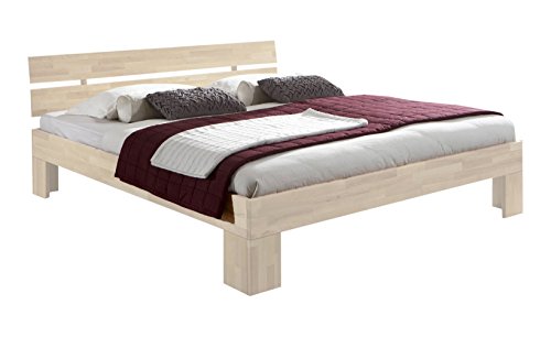Massivholz-Bett Nano weiß 140 x 200 cm aus Kernbuche, Doppelbett, als Ehebett verwendbar, inkl. Rückenlehne, 1 Bett á 140 x 200 cm