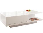 Couch-Tisch weiß Hochglanz mit Schublade 120x60cm recht-eckig | Carla | Moderner Wohnzimmer-Tisch mit Tischplatte aus Kristallglas weiss 120cm x 60cm