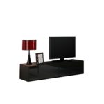 TV Schrank Vigo, Fernsehschrank, TV Lowboard mit Grifflose Öffnen, Hängeschrank Hochglanz Matt Wohnwand (Länge: 140 cm, Schwarz / Schwarz Hochglanz)