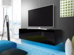 TV Schrank Lowboard Hängeboard SIMPLE mit LED Blau (Schwarz Matt / Schwarz Hochglanz 160 cm)