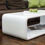 Couch-Tisch weiß Hochglanz 120x60 cm aus Fiberglas recht-eckig | Lekaro | Schlichter Wohnzimmer-Tisch aus einem Guss im Retro-Look mit abgerundete Kanten 120cm x 60cm