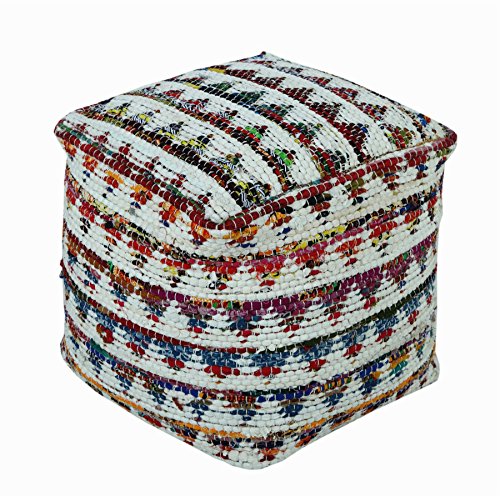 Homescapes Chindi Sitzwürfel Fußhocker quadratisch Ethno Look bunt creme 40 x 40 x 40 cm