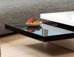 Couch-Tisch weiß/schwarz Hochglanz aus MDF 120x80cm recht-eckig | Goci | Moderner Wohnzimmer-Tisch weiss/schwarz mit drehbarer Platte | Geöffnet 160cm x 80cm