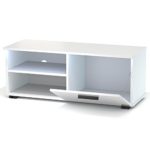TV Lowboard Bank Fernsehtisch MALIBU in weiß Hochglanz mit LED Beleuchtung 102 cm breit, 1 Klappe