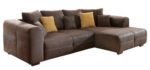 Ecksofa Love Seats / Polster Eck-Couch mit Kissen / In Antik-Leder-Optik mit nussbaumfarbenen Holzfüßen / 285x69x170 (B x H x T) / Braun