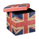 Relaxdays Faltbarer Sitzhocker 38 cm stabiler Sitzwürfel mit trendigen Motiven als praktische Fußablage als Sitzwürfel mit bedrucktem Kunstleder als Aufbewahrungsbox mit Stauraum und Deckel, UK