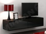 TV Schrank Vigo, Fernsehschrank, TV Lowboard mit Grifflose Öffnen, Hängeschrank Hochglanz Matt Wohnwand (Länge: 140 cm, Schwarz / Schwarz Hochglanz)