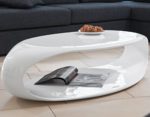 Couch-Tisch weiß Hochglanz 120x60 cm aus Fiberglas recht-eckig | August | Futuristischer Wohnzimmer-Tisch im Retro-Look mit viel Ablagefläche 120cm x 60cm