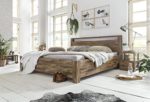 Woodkings Bett 180x200 Havelock Doppelbett Akazie rustic Schlafzimmer Massivholz Design Ehebett Balkenbett massive Naturmöbel Echtholzmöbel günstig