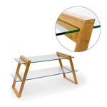 Relaxdays Couchtisch MUKAI groß HxBxT: 65x130x46 cm praktischer Glastisch aus Glas und Holz mit 2 Ebenen zur Aufbewahrung von Zeitschriften etc. als Beistelltisch mit Standbeinen aus Bambus, natur