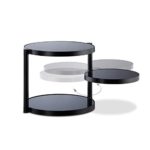 Relaxdays Glas Couchtisch mit 3 Ablagen, runder Beistelltisch, niedriger Luxus Glastisch HxBxT: 39 x 52 x 45 cm, schwarz