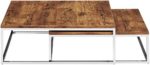 Relaxdays Couchtisch Holz FLAT 2er Set natur HBT 27 x 80 x 80 cm großer Wohnzimmertisch passt ineinander als Satztisch flacher Beistelltisch mit Chrom-Metall für Stube als Sofatisch, dunkel-braun