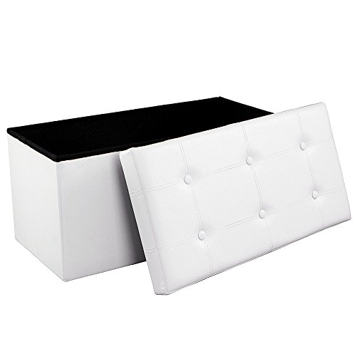 Songmics Sitzbank Sitzhocker mit Stauraum faltbar 2-Sitzer belastbar bis 300 kg kunstleder weiß 76 x 38 x 38 cm LSF106