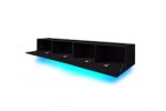 TV Schrank Lowboard Hängeboard SIMPLE mit LED Blau (Schwarz Matt / Schwarz Hochglanz 200 cm)