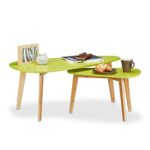 Relaxdays Couchtisch retro 2er Set, Vintage Satztisch für Jugendzimmer, Beistelltisch mit Bambus Holzbeine, hellgrün