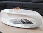 Couch-Tisch weiß Hochglanz 120x60 cm aus Fiberglas recht-eckig | August | Futuristischer Wohnzimmer-Tisch im Retro-Look mit viel Ablagefläche 120cm x 60cm