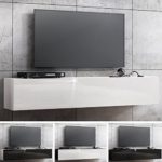 TV Lowboard Hängeboard HOCHGLANZ Board Schrank Tisch 160cm (korpus matt weiß+front schwarz hochglanz)