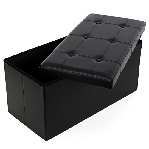 Songmics LSF105 Faltbarer Sitzhocker Belastbar bis 300 kg, Lederimitat, schwarz, 76 x 38 x 38 cm