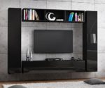TV Lowboard Hängeboard HOCHGLANZ Board Schrank Tisch 160cm (korpus matt schwarz+front schwarz hochglanz)