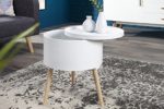 Design Beistelltisch MULTI TALENT rund mit abnehmbarem Deckel weiß 45 cm Holztisch Couchtisch Tisch Wohnzimmertisch