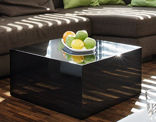 Couch-Tisch schwarz Hochglanz quadratisch aus MDF 60x60cm quadratisch | Kuba | Moderner Wohnzimmer-Tisch in schlichtem Design 60cm x 60cm