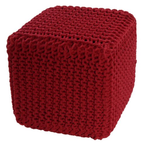 Homescapes Sitzhocker Sitzwürfel rot 35 x 35 x 35 cm, Sitzkissen Strick Pouf Fußhocker, grob gestrickter Bezug aus 100% Baumwolle, Füllung aus 100% Polystyrol