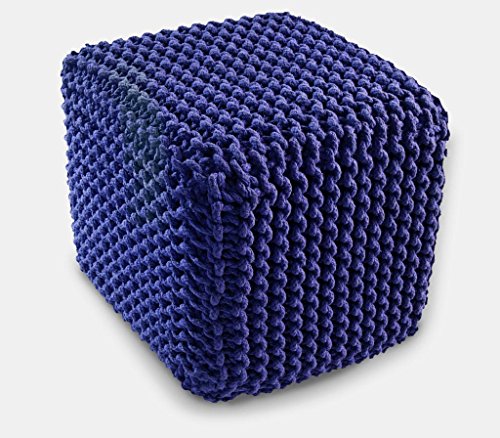 Homescapes Sitzhocker Sitzwüfel marineblau Sitzkissen Strick Pouf Bodenkissen, grob gestrickter Bezug aus 100% Baumwolle, Füllung aus 100% Polystyrol