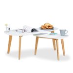 Relaxdays Satztisch aus Holz, Beistelltisch in 2 Größen, Bambus Holzbeine, breiter Couchtisch, Nordisches Design, weiß