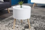 Design Beistelltisch MULTI TALENT rund mit abnehmbarem Deckel weiß 45 cm Holztisch Couchtisch Tisch Wohnzimmertisch