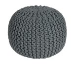 Homescapes Sitzhocker rund see grau 40 x 35 cm, Sitzkissen Strick Pouf Bodenkissen, grob gestrickter Bezug aus 100% Baumwolle, Füllung aus 100% Polystyrol
