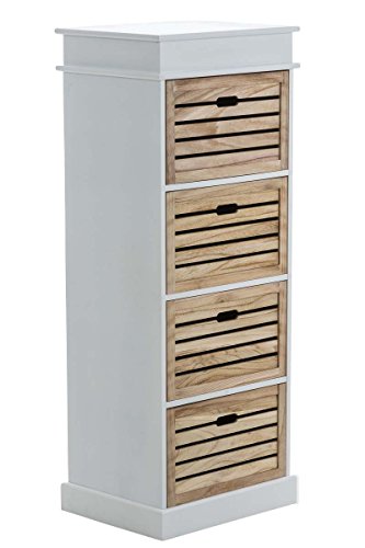 CLP Schubladen-Kommode ELMA aus Holz, Landhausstil, 4 Schubladen, 50 x 40 cm, ca. Höhe 130 cm Weiß