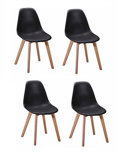 4 Stühle Skandinavisches Design – ergonomisch geformte Sitzfläche – Füße aus Buchenholz – Collection dawy schwarz