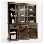 Vitrine SAVONA Anrichte mit Aufsatz Buffet Sideboard Kolonialstil Kieferkommode, 3 Türen, grau