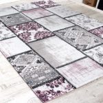 Edler Designer Teppich Patchwork Vintage Look Teppich Meliert in Lila Creme, Grösse:120x170 cm