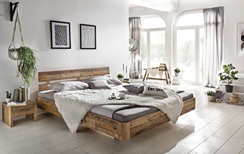 Woodkings® Bett 180x200 Hampden Doppelbett recycelte Pinie Schlafzimmer Massivholz Design Doppelbett Schwebebett massive Naturmöbel Echtholzmöbel günstig