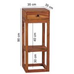 WOHNLING Beistelltisch Massiv-holz Sheesham Design Anstelltisch Telefontisch mit Schublade 35x 35 cm Schmal 90 cm Hoch Flur Konsole dunkel-braun Natur Landhaus-Stil Anrichte Schublade & Ablage Kommode