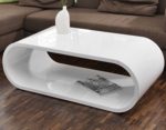 Couch-Tisch weiß Hochglanz 120x60cm aus MDF oval | Nofin |Schlichter Lounge-Tisch im Retro-Look | Wohnzimmer-Tisch weiss mit ausgefallenem Design 120cm x 60cm