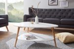 Design Retro Couchtisch SCANDINAVIA weiß Eiche Tisch Wohnzimmertisch mit zusätzlicher Ablagemöglichkeit