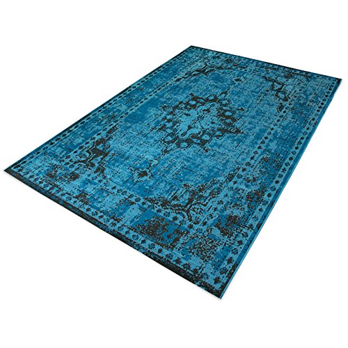 casa pura® Vintage Teppich | viele Größen | im angesagten Shabby Chic Look | für Wohnzimmer, Schlafzimmer, Flur etc. | blau (200x290 cm)