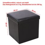 Songmics LSF101 Faltbarer Sitzhocker Aufbewahrungsbox Belastbar bis 300 kg, Lederimitat, schwarz, 38.0 x 38.0 x 38.0 cm