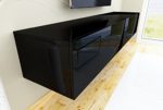 TV Lowboard Hängeboard Tisch Board Schrank mit Hochglanz 180 cm Länge weiß (korpus hochglanz schwarz + schwarz hochglanz front)