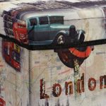 [en.casa] Faltbarer Sitzhocker (30 x 30 x 30 cm) zugleich Aufbewahrungsbox - Motiv "London"