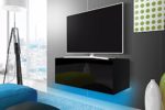 TV Schrank Lowboard Hängeboard SIMPLE mit LED Blau (Schwarz Matt / Schwarz Hochglanz 100 cm)