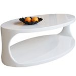 Couch-Tisch weiß Hochglanz 120x60 cm aus Fiberglas recht-eckig | Lanost | Schlichter Lounge-Tisch im Retro-Look | Wohnzimmer-Tisch weiss in unkonventioneller Form 120cm x 60cm