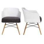 BUTIK Design Esszimmerstuhl Cooper, 2-er Set, 77 x 61 x 49 cm, dunkelgraues Sitzkissen aus hochwertiger Baumwolle, plastik weiß