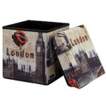 [en.casa] Faltbarer Sitzhocker (30 x 30 x 30 cm) zugleich Aufbewahrungsbox - Motiv "London"
