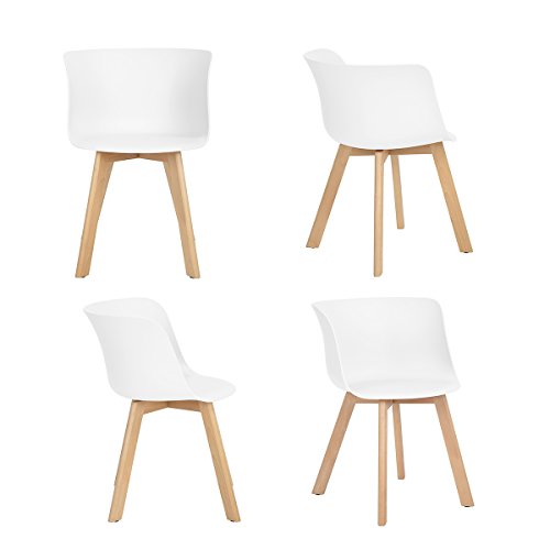 4x Retro Designerstuhl, 4er Esszimmerstühle mit Armlehne , Küchenstuhl mit Lehne Design für Esszimmer/Konferentraum , weiß