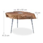 Relaxdays Couchtisch Holz mit Akazien Baumscheibe , runder Massivholztisch für Wohnzimmer, HxBxT 47,5 x 80 x 60cm, natur